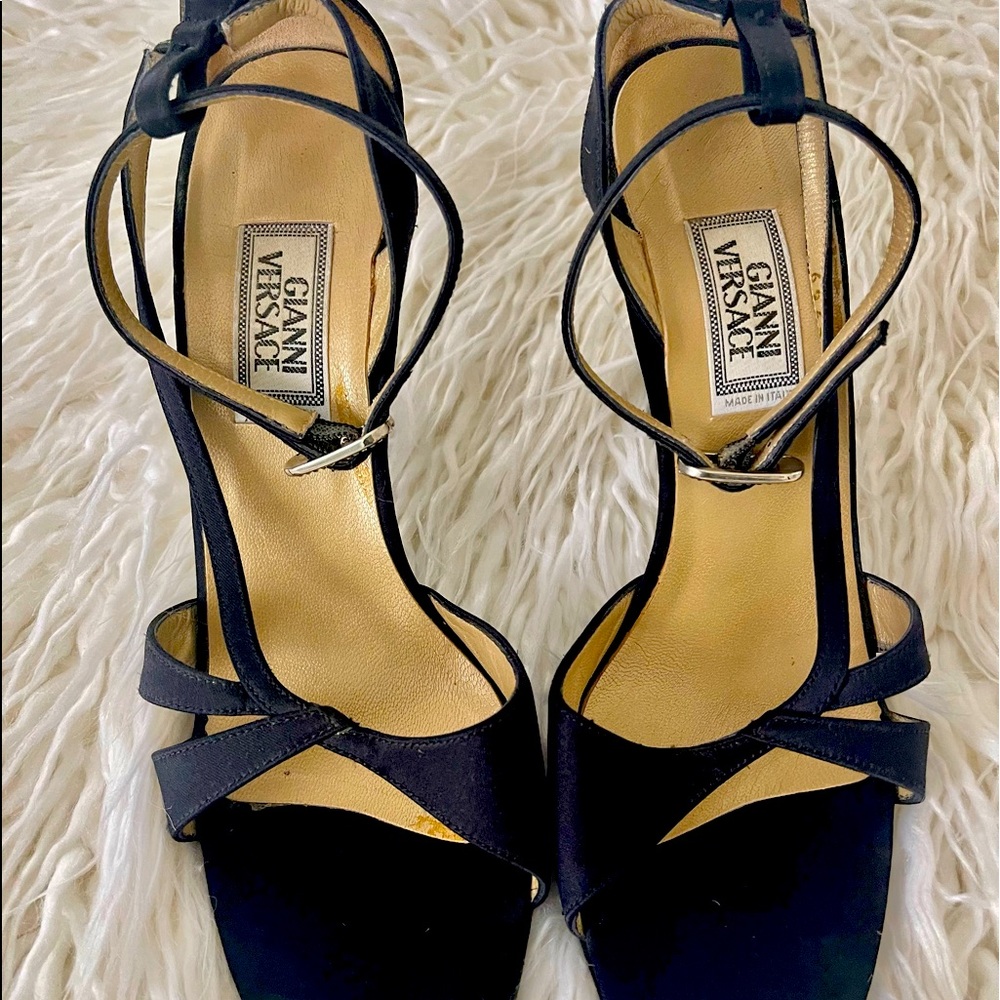 Vintage Gianni Versace ankle strap heels .